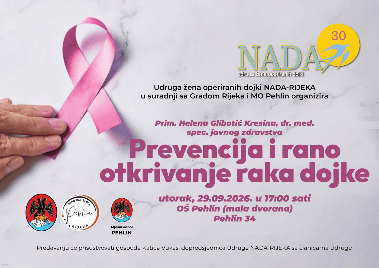 Predavanje o prevenciji i ranom otkrivanju raka dojke na Pehlinu